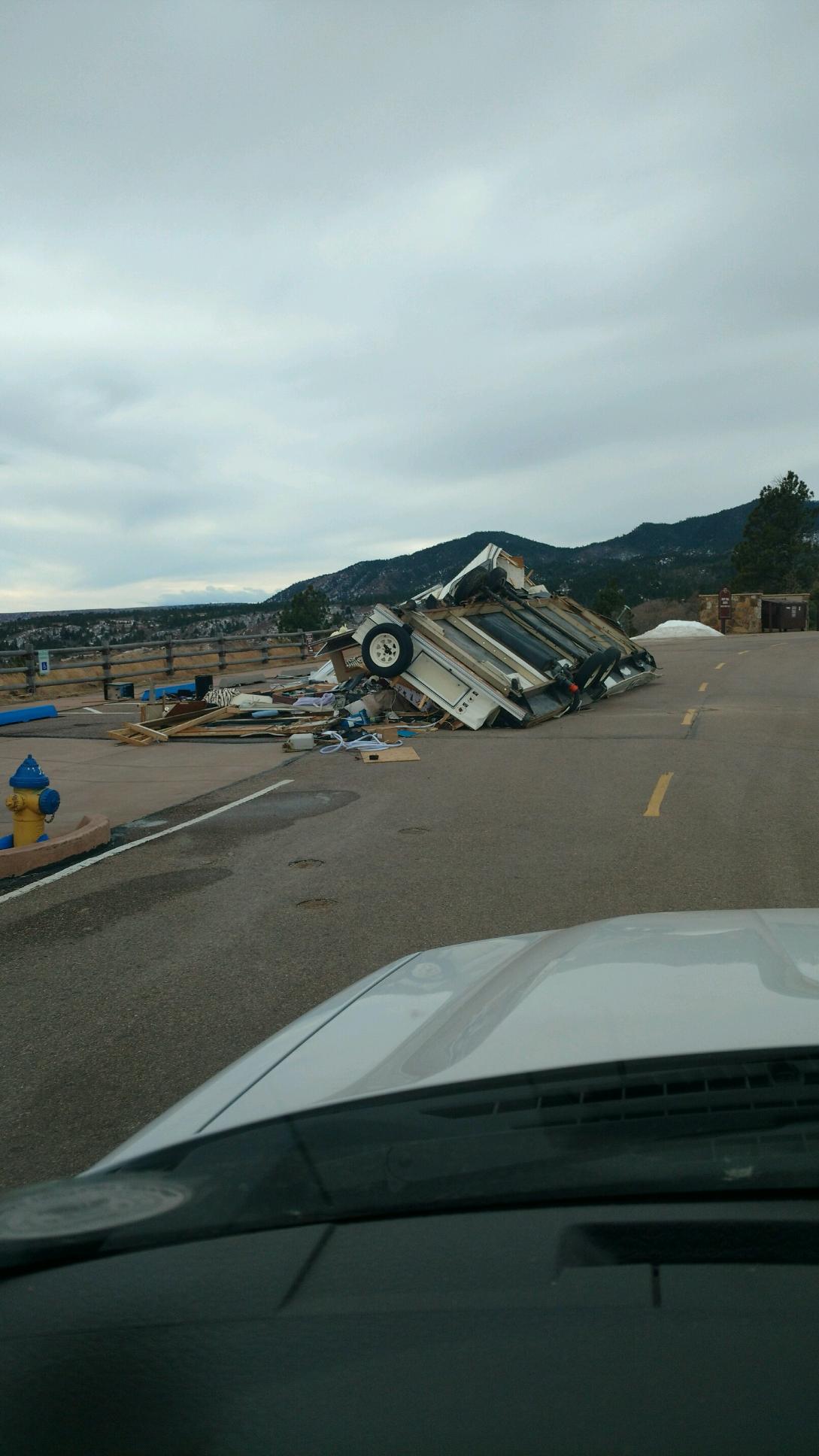 High winds topple trailer in Cheyenne Mountain State Park